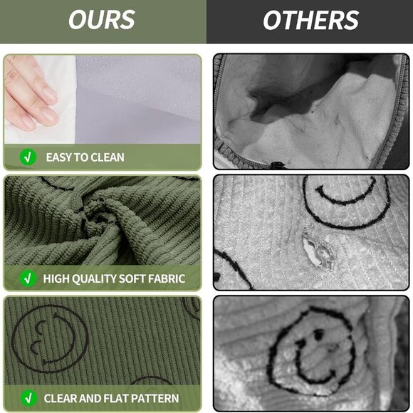 WLLWOO Makeup Bag-2pcs Smile Face Corduroy Cosmetic Bag Zipper Interior Waterpro - Picture 8 of 9